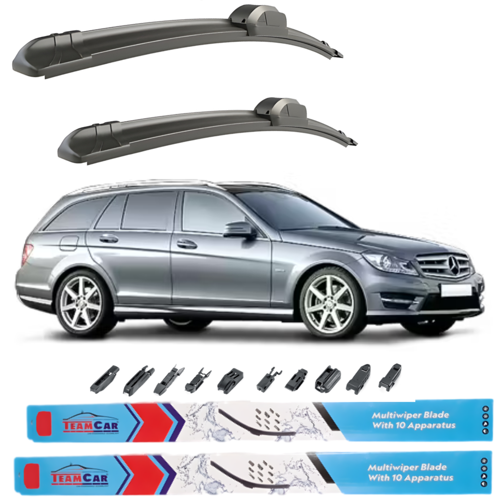 Car wiper blades with a silver car and Team Car branding on a white background