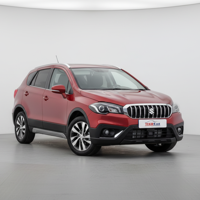 Red Suzuki SX4 S-Cross SUV with a visible brand logo on a white background