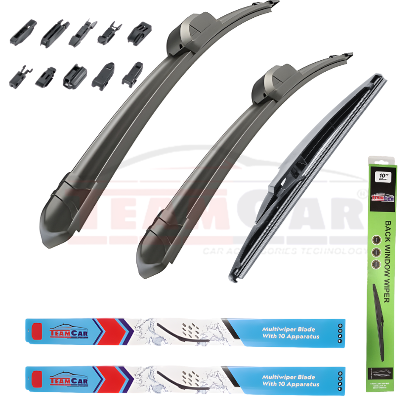 Set of car wiper blades and accessories on a white background with 'TianCar' branding.