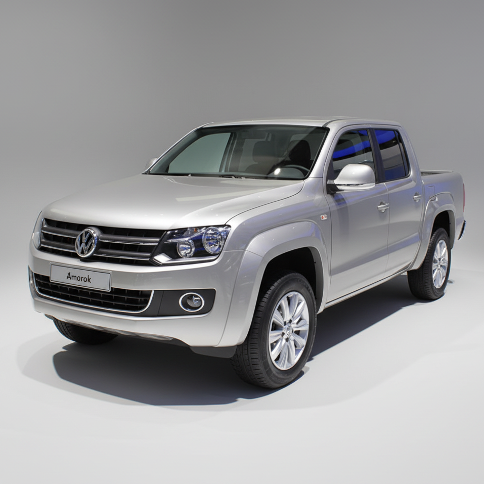 Silver Volkswagen Amarok pickup truck on a white background