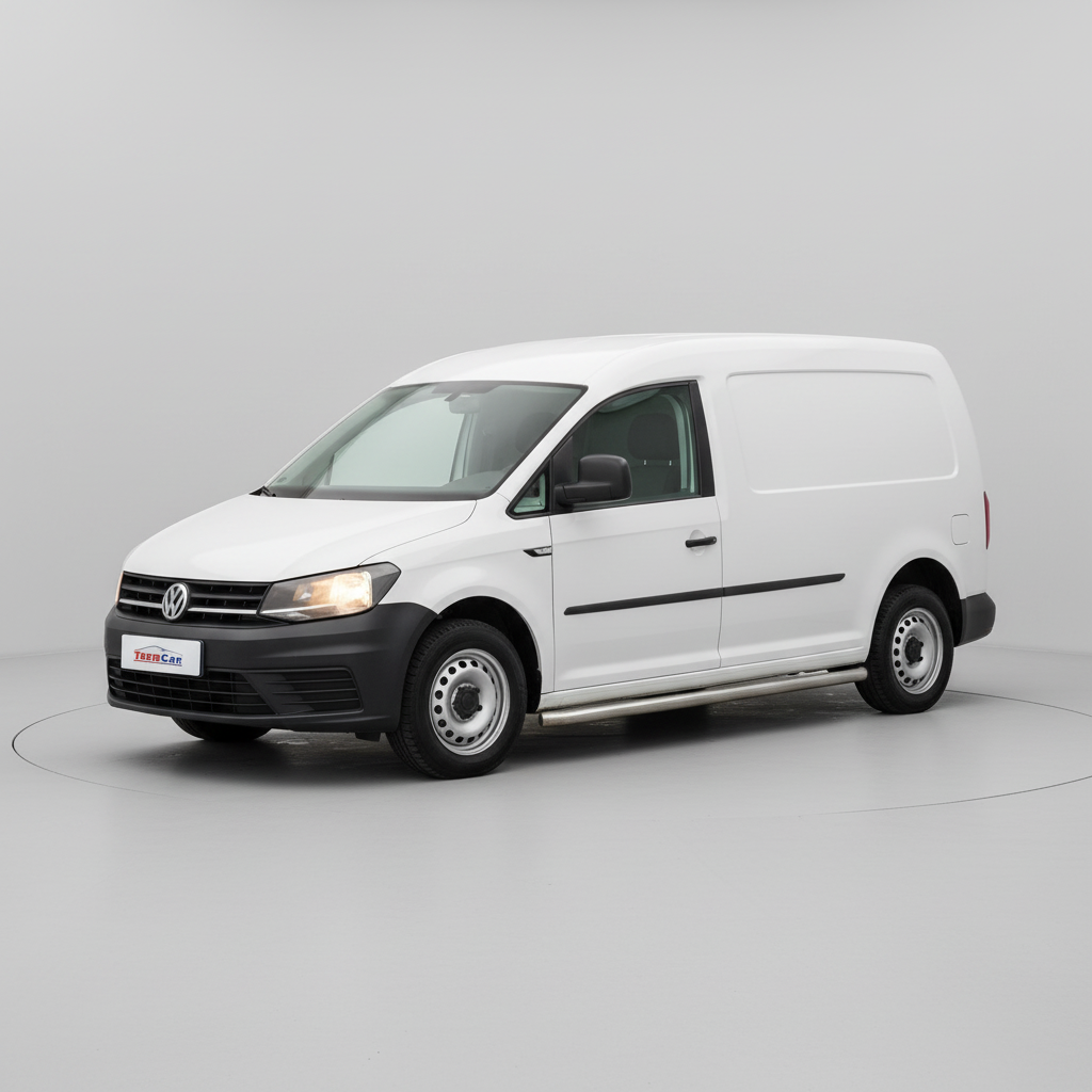 White Volkswagen Caddy III LWB Maxi Panel Van 2010–2015 on a white background