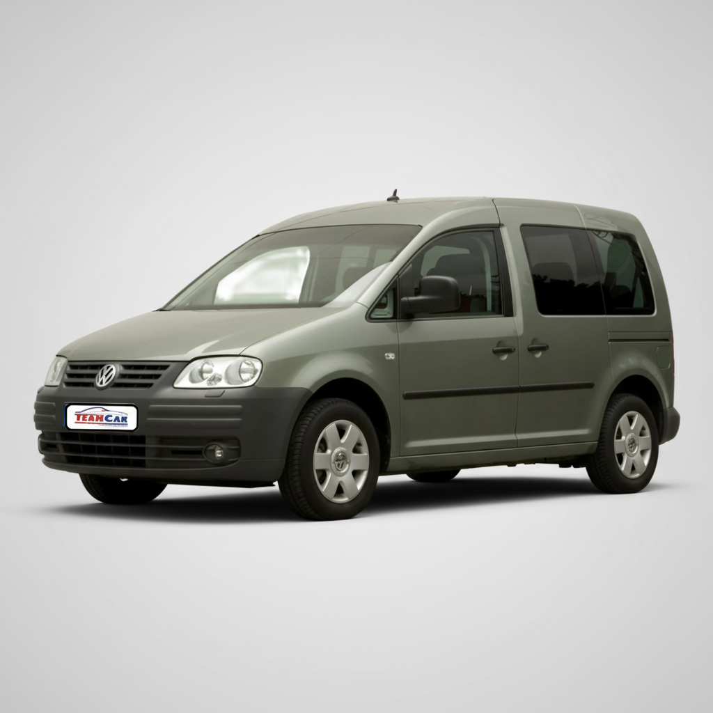 Gray Volkswagen Caddy on a white background