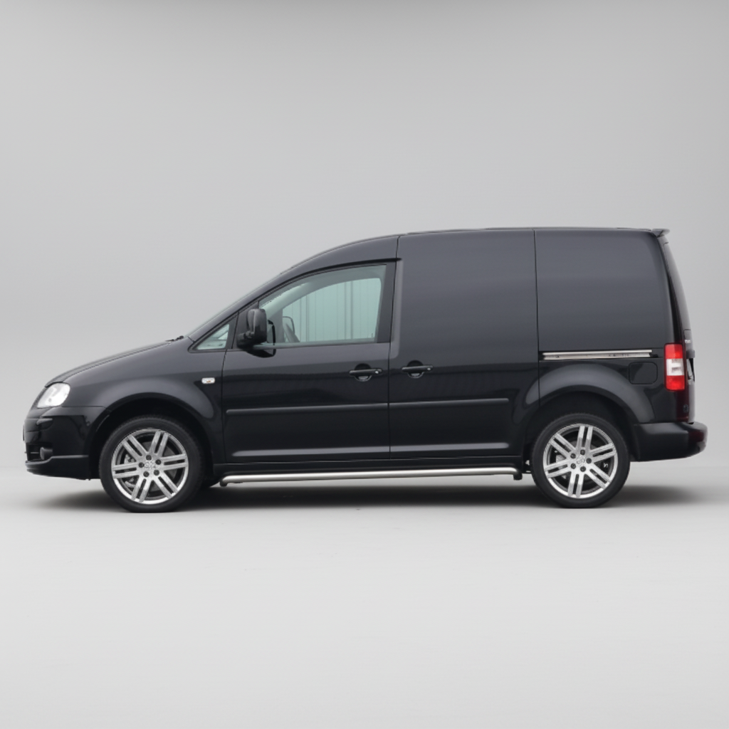 Black Volkswagen Caddy III Panel Van (2004–2007)on a white background