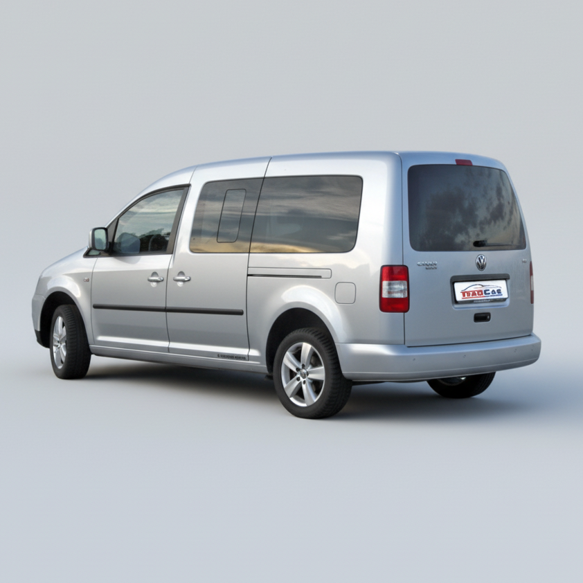 Silver Volkswagen Caddy III maxi Life (2007–2010) on a gray background