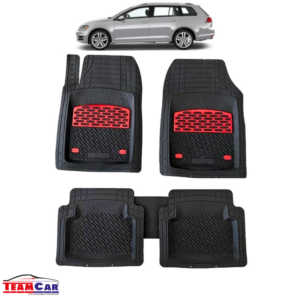 TeamCar® Car Mats Tray Type Compatible with Volkswagen Golf 7 Variant (2012–2020) Black/Red