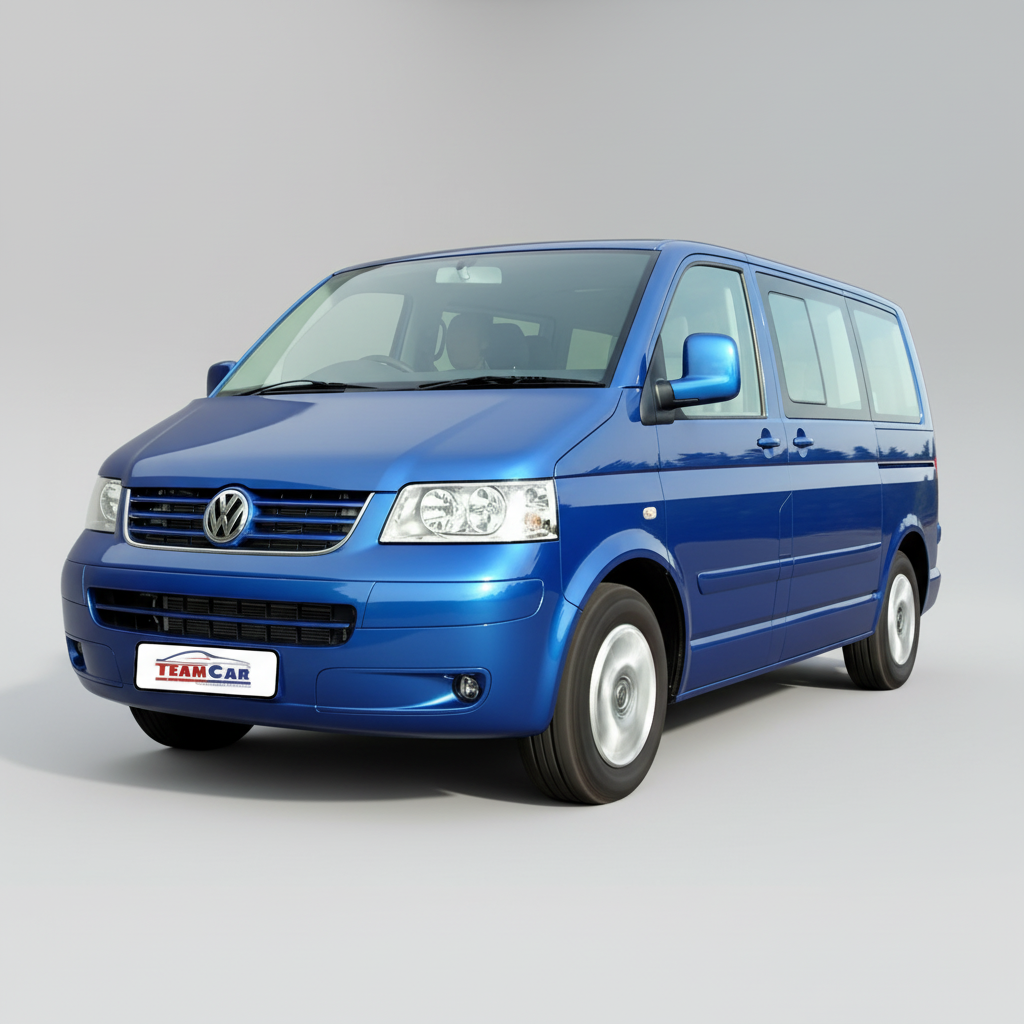 Blue Volkswagen Multivan T5 LWB (2003–2009) on a white background