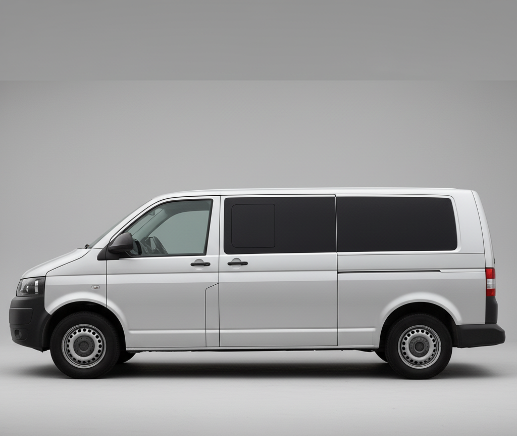 Silver Volkswagen Multivan T5 LWB 2010-2015 on a transparent background