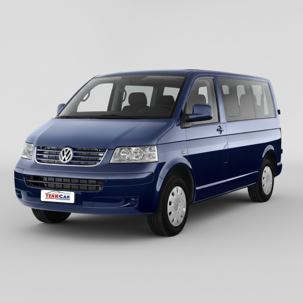 Blue Volkswagen Multivan T5 SWB (2003–2009) on a white background