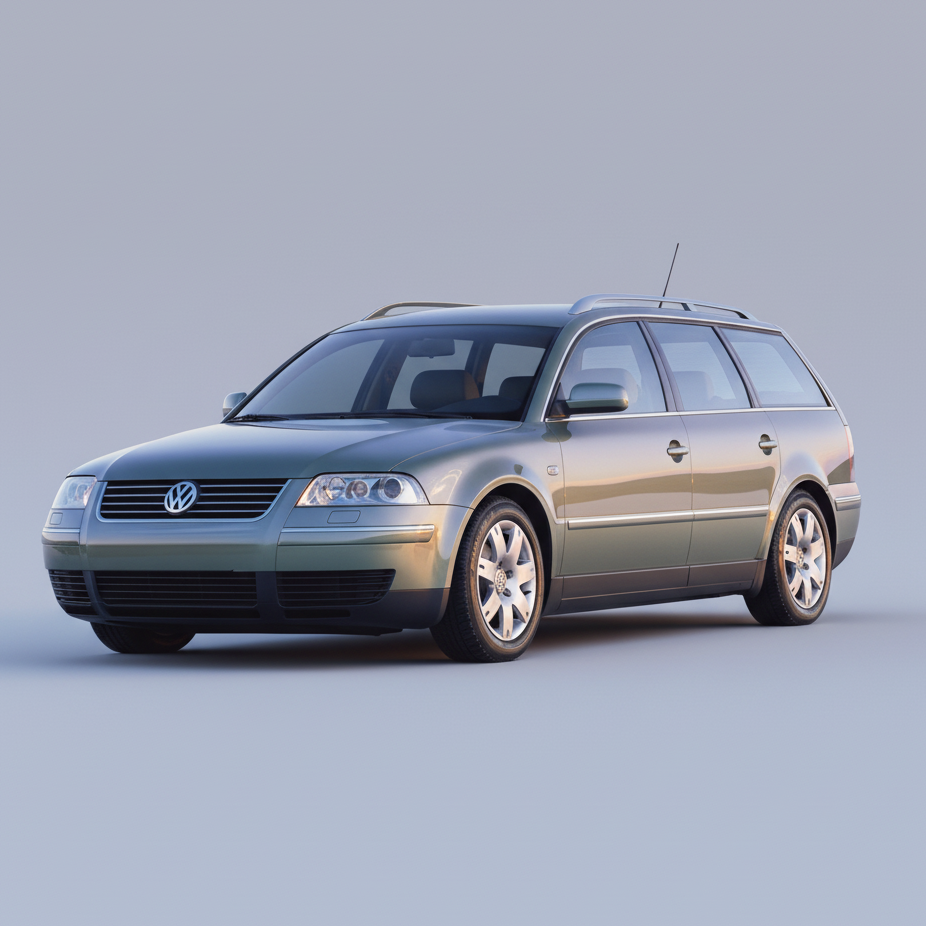 Silver Volkswagen station wagon on a gray background