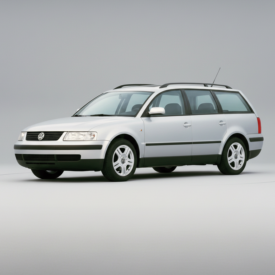White VW station wagon car on a white background
