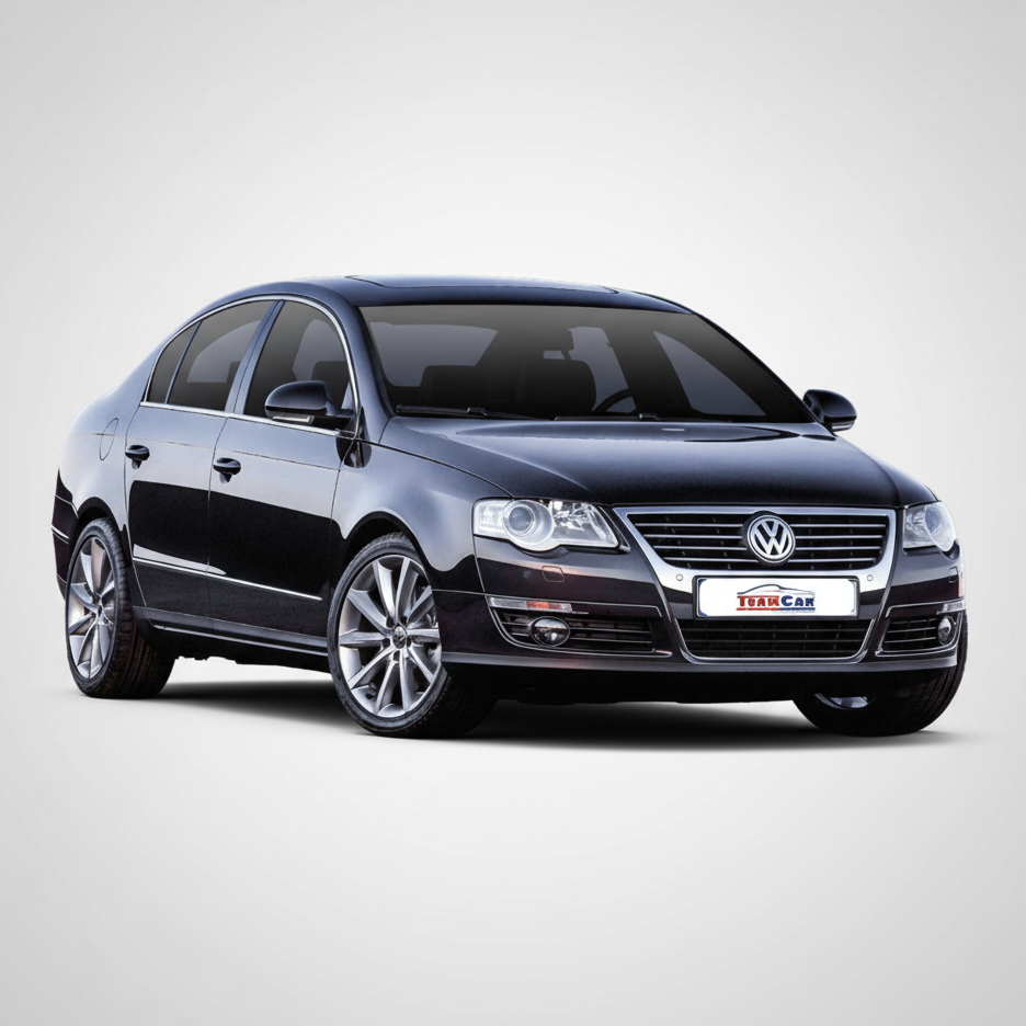 Black Volkswagen Passat B6 sedan (2005–2010) car on a white background