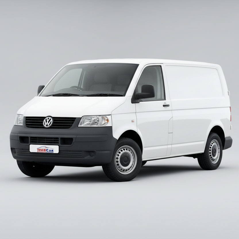 White Volkswagen T5 Transporter Panel Van 2003–2009 on a white background