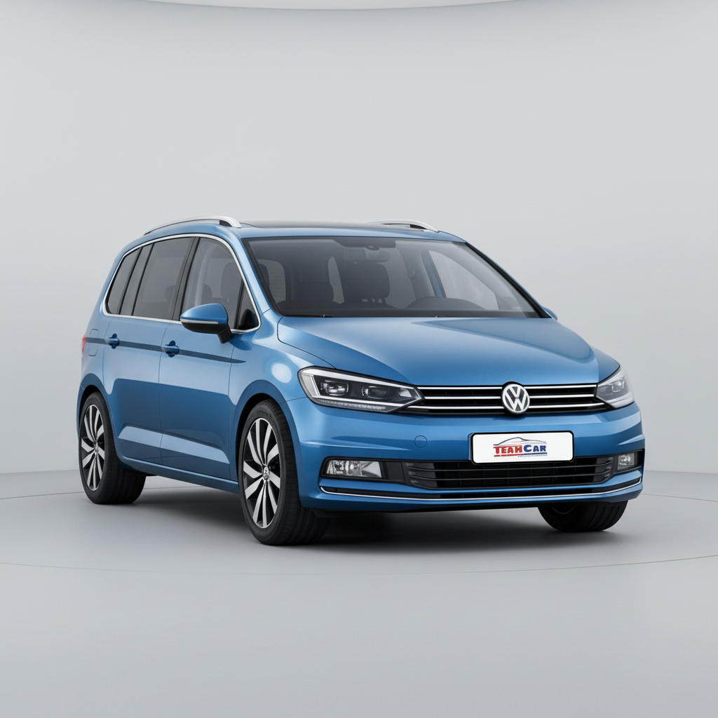 Blue Volkswagen Touran III 2015-2025 on a white background