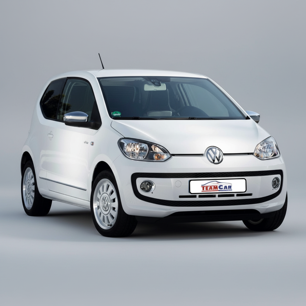 White Volkswagen Up! 3 usi (2011–2023) on a white background