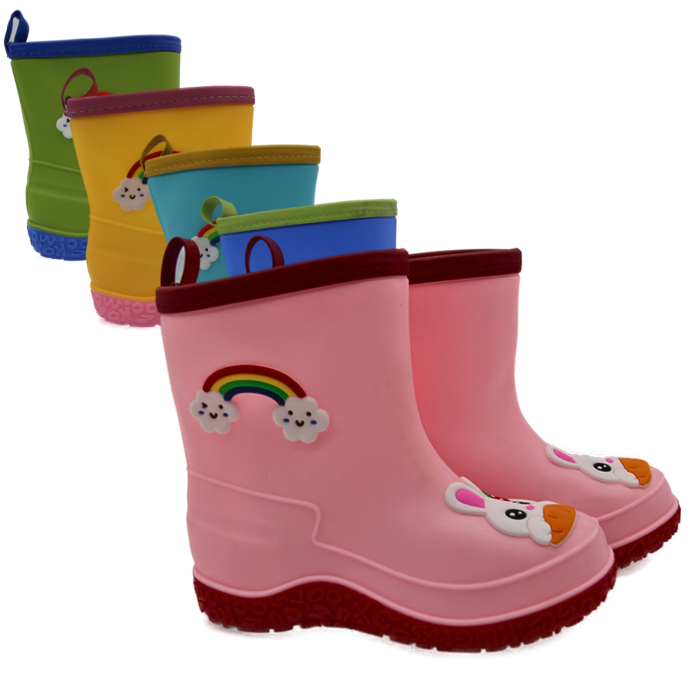 Cizme de ploaie pentru copii cu design animat 3D, model scurt, cauciuc impermeabil - Kitty Rain Boots