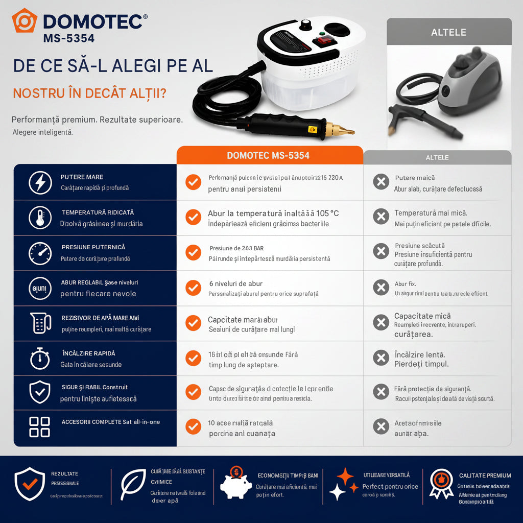 De ce să alegi Aparatul portabil de curățat cu aburi Domotec® Premium Version (3200W)