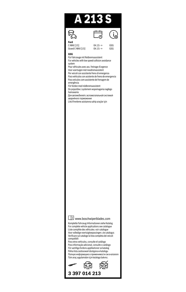 Eticheta Bosch A213S cu MPN 3 397 014 213 si restrictia GSG pentru C-MAX si Grand C-MAX
