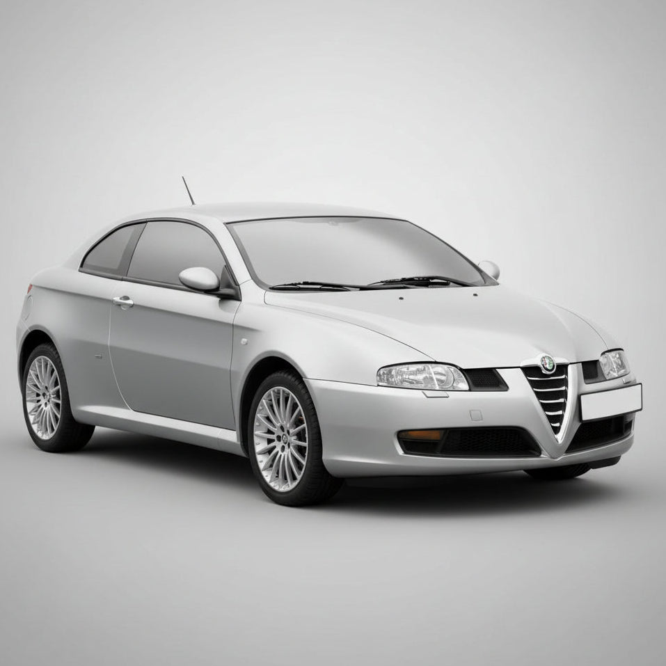 Silver Alfa Romeo car on a gray background
