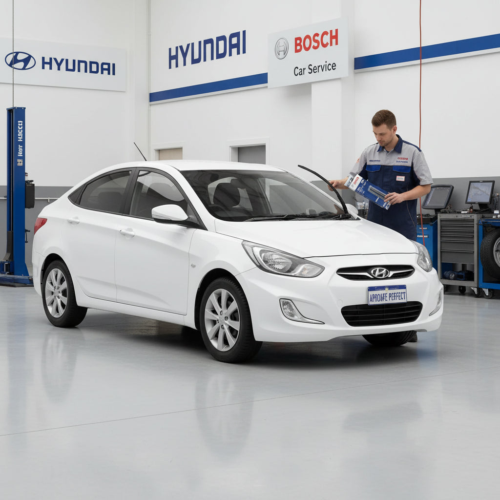 Schimbare Set 2 Ștergătoare Parbriz Bosch Aerotwin Retrofit AR653S la Hyundai Accent IV RB (2010–2017) – 650 mm + 400 mm | Prindere Tip Cârlig (J-Hook)