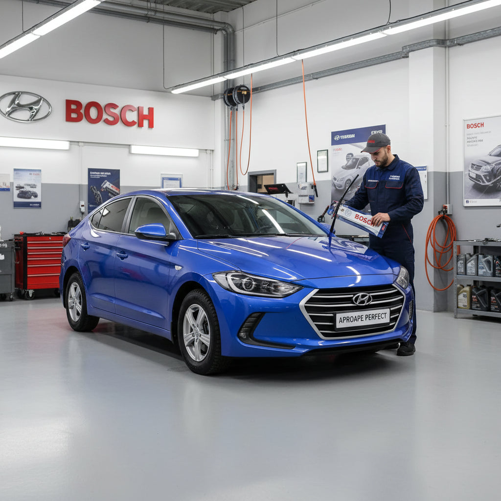 Schimbare Set 2 Ștergătoare Parbriz Bosch Aerotwin Retrofit AR653S la Hyundai Elantra VI AD (2015–2020) – 650 mm + 400 mm | Prindere Tip Cârlig (J-Hook)