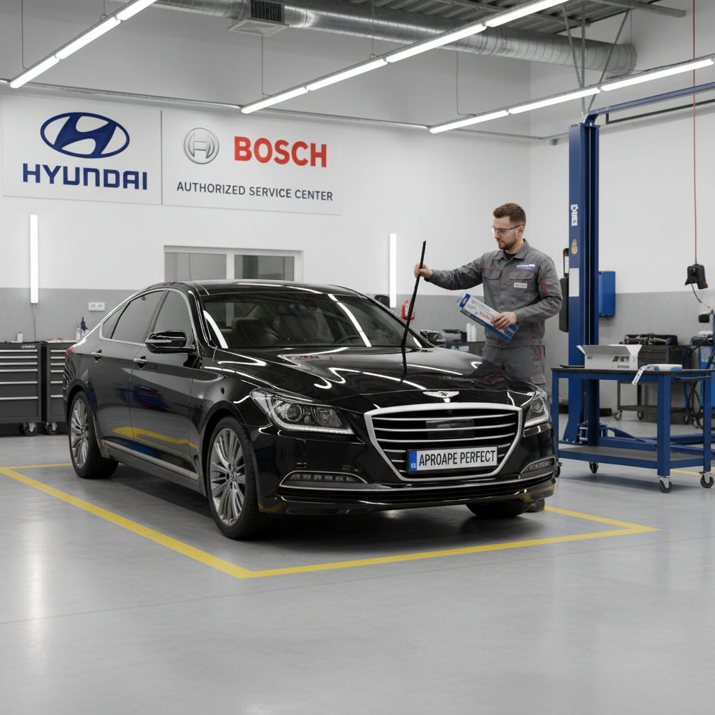 Schimbare Set 2 Ștergătoare Parbriz Bosch Aerotwin Retrofit AR653S la Hyundai Genesis DH (2014–2017) – 650 mm + 400 mm | Prindere Tip Cârlig (J-Hook)