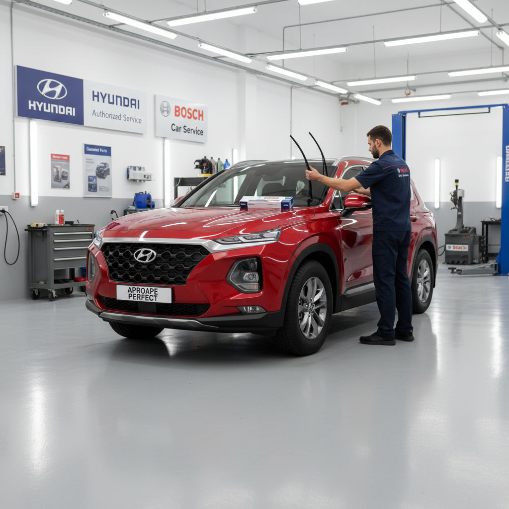 Schimbare Set 2 Ștergătoare Parbriz Bosch Aerotwin Retrofit AR653S la Hyundai Santa Fe IV TM (2018–2023) – 650 mm + 400 mm | Prindere Tip Cârlig (J-Hook)