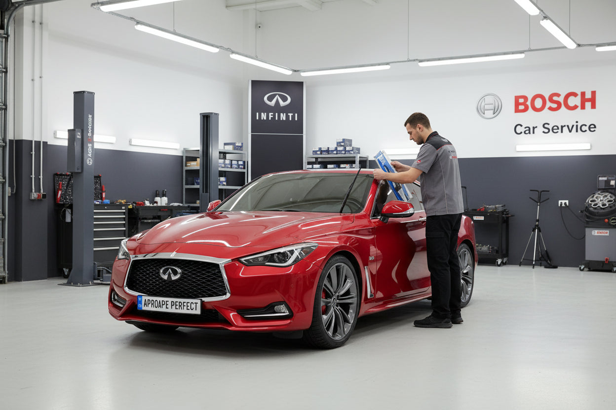 Schimbare Set 2 Ștergătoare Parbriz Bosch Aerotwin Retrofit AR653S la Infiniti Q60 (2016–Prezent) – 650 mm + 400 mm | Prindere Tip Cârlig (J-Hook)
