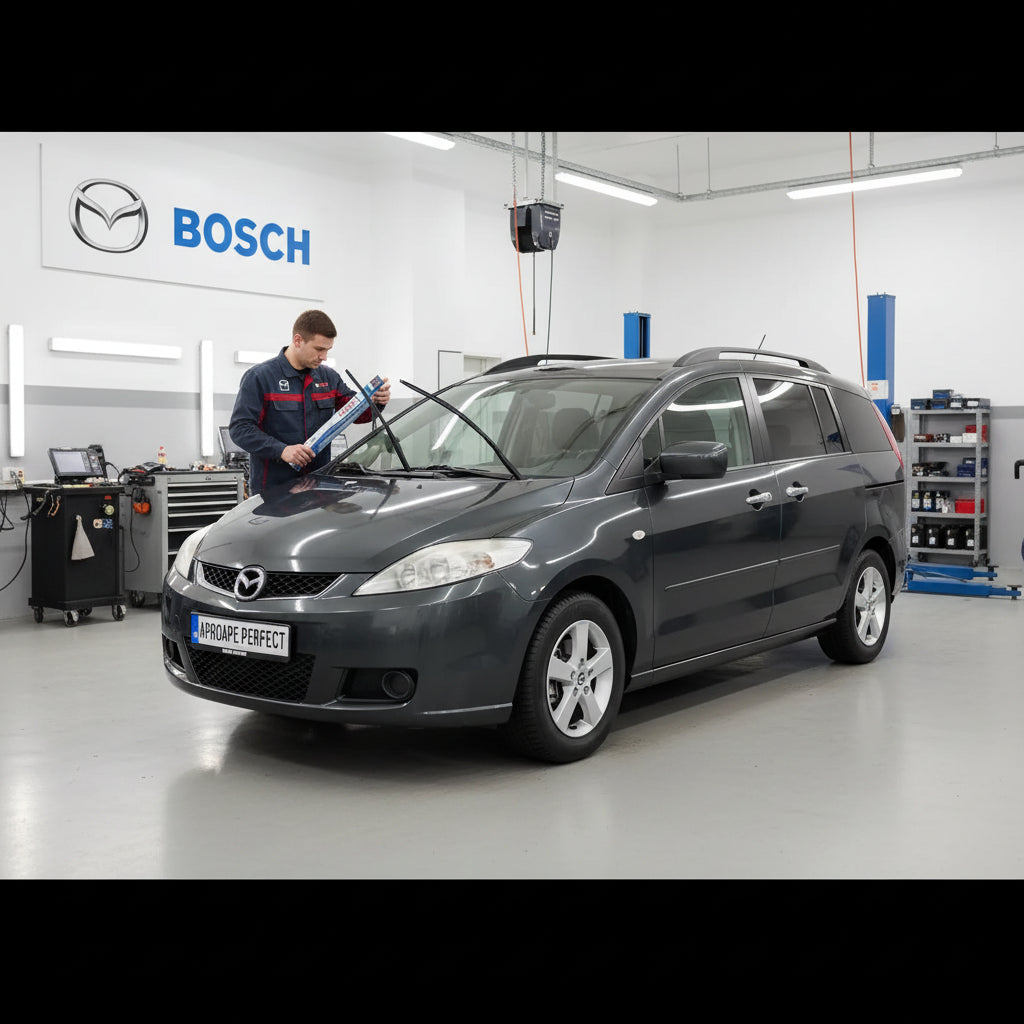 Schimbare Set 2 Ștergătoare Parbriz Bosch Aerotwin Retrofit AR653S la Mazda 5 CW (2010–2015) – 650 mm + 400 mm | Prindere Tip Cârlig (J-Hook)