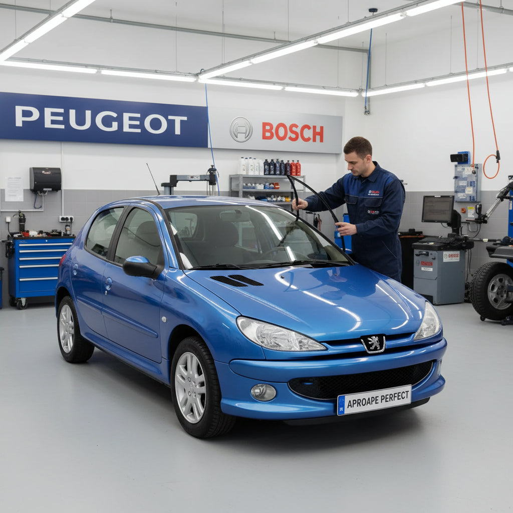 Schimbare Set 2 Ștergătoare Parbriz Bosch Aerotwin Retrofit AR653S la Peugeot 206 (1998–2009) – 650 mm + 400 mm | Prindere Tip Cârlig (J-Hook)