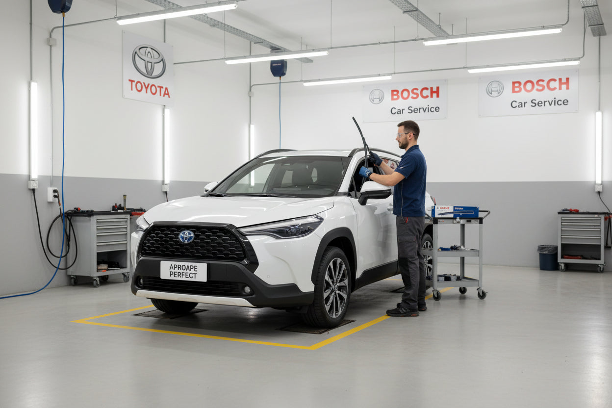 Schimbare Set 2 Ștergătoare Parbriz Bosch Aerotwin Retrofit AR653S la Toyota Corolla Cross (2020–Prezent) – 650 mm + 400 mm | Prindere Tip Cârlig (J-Hook)