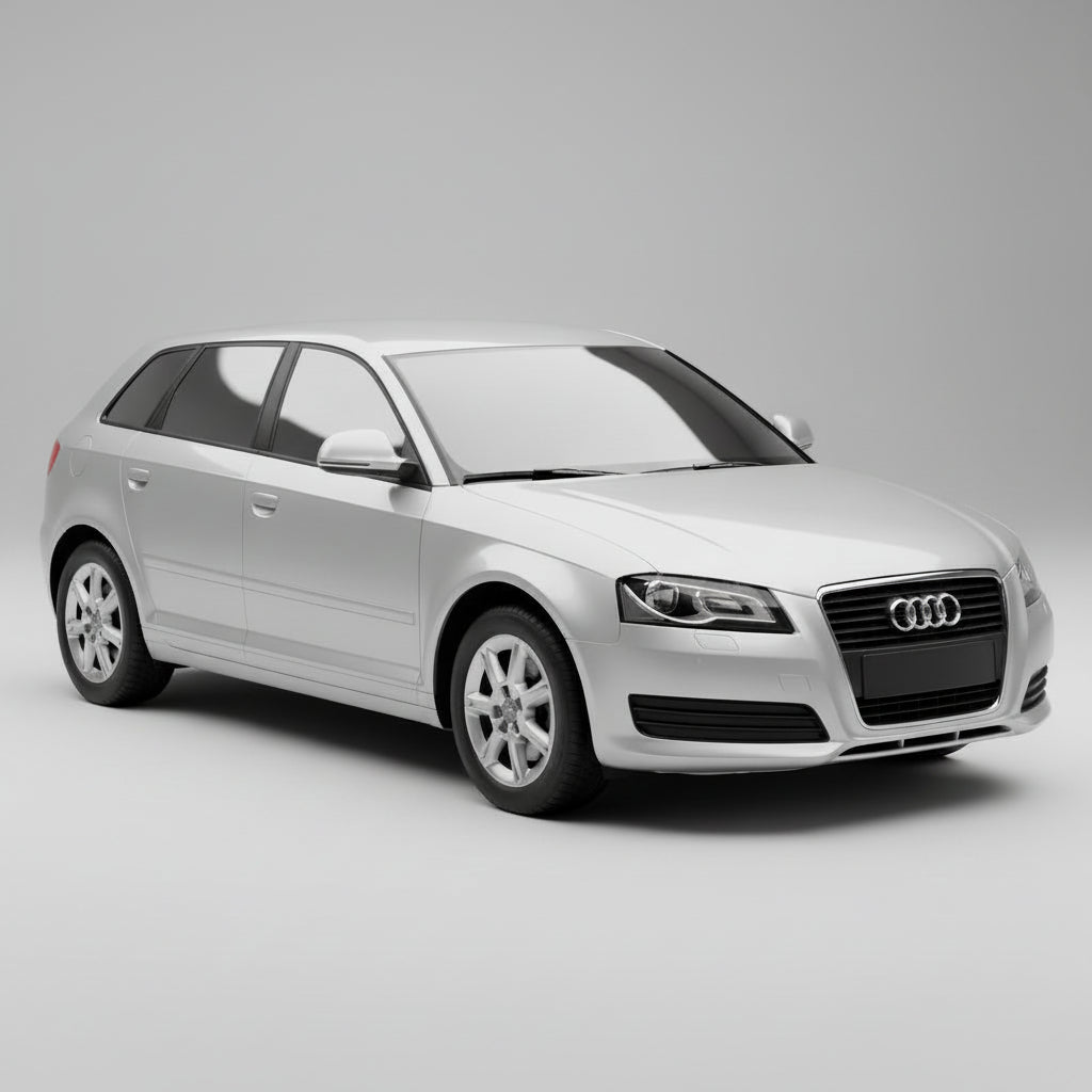 Silver Audi car on a gray background