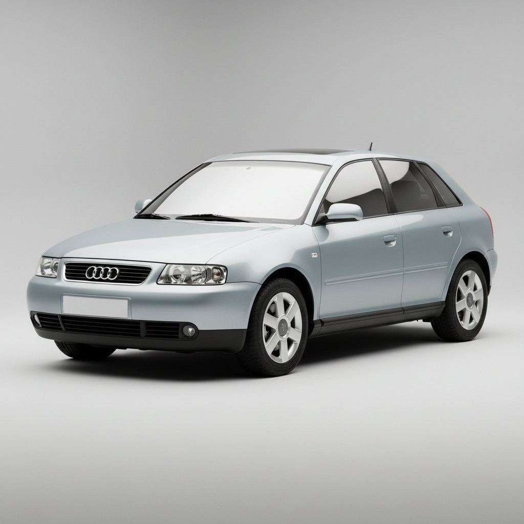 Silver Audi car on a gray background