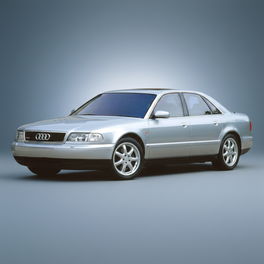 Silver Audi car on a white background