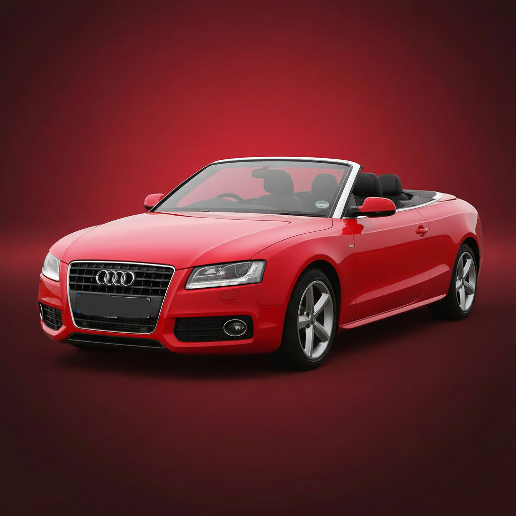 Red Audi convertible car on a red background
