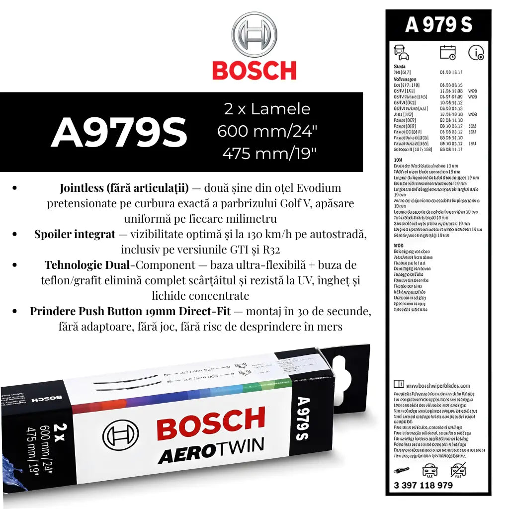 Bosch A979S, ghid vizual de compatibilități și dimensiuni.