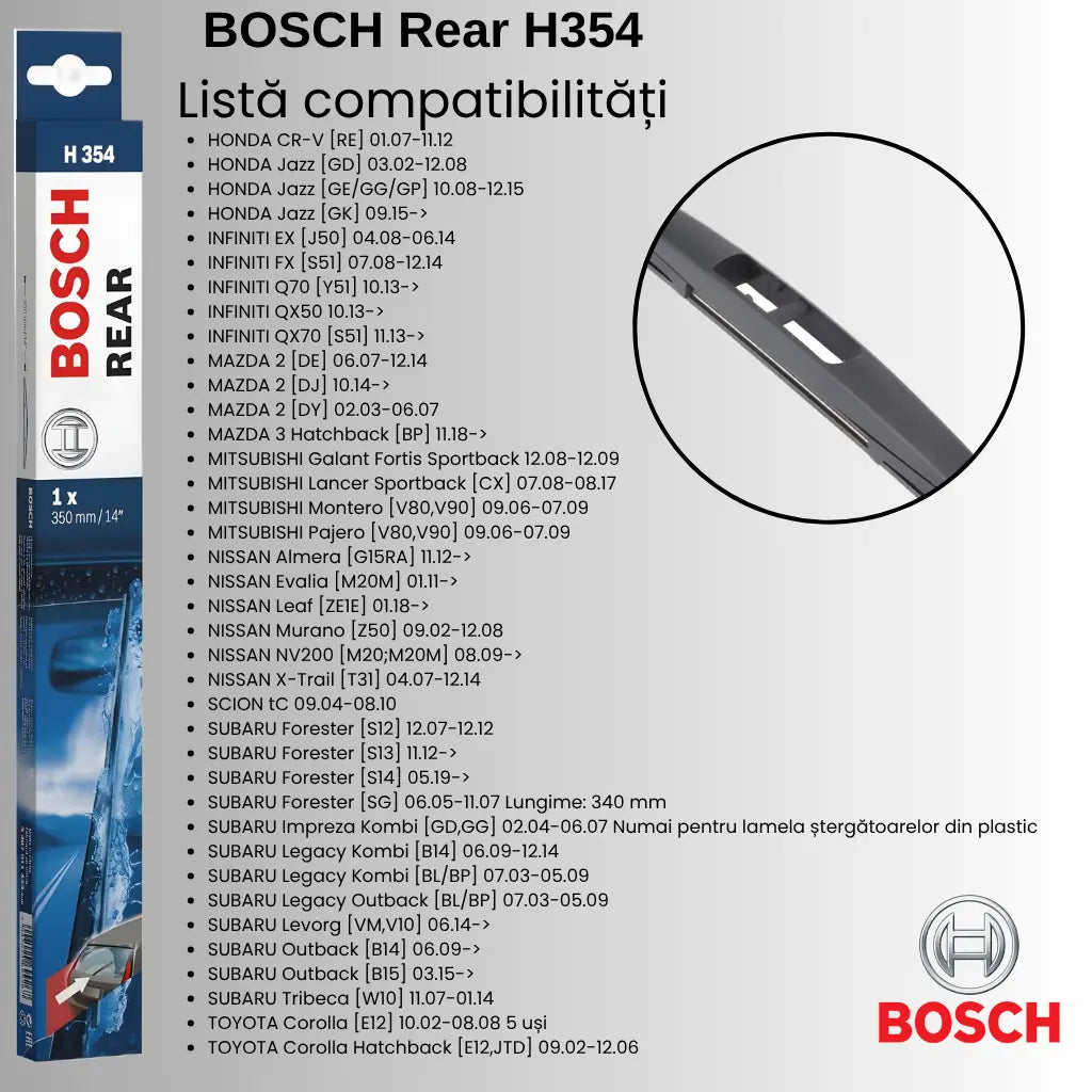 Bosch Rear H354 - lista cu toate compatibilitățile