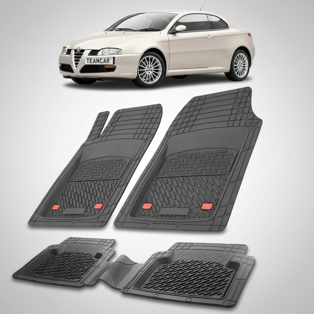 set de covorase din cauciuc negre cu o alfa romeo gt coupe bej in fundal