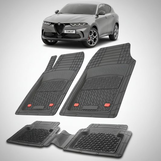 set de covorase din cauciuc negre cu o alfa romeo tonale gri in fundal