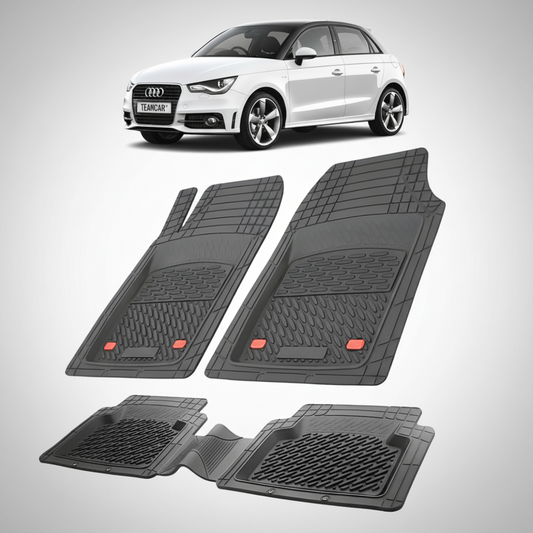set de covorase din cauciuc negre cu un audi a1 alb in fundal