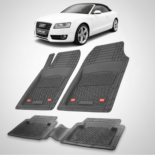 set de covorase din cauciuc negre cu un audi A5 8T cabriolet alb in fundal