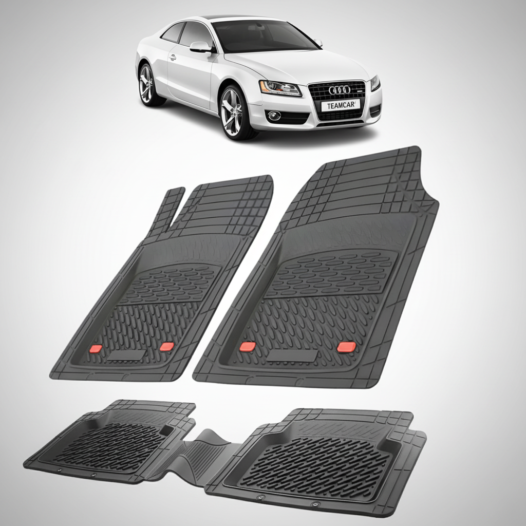 set de covorase din cauciuc negre cu un audi A5 8T coupe alb in fundal