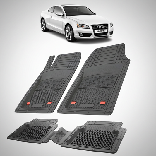 set de covorase din cauciuc negre cu un audi A5 8T coupe alb in fundal