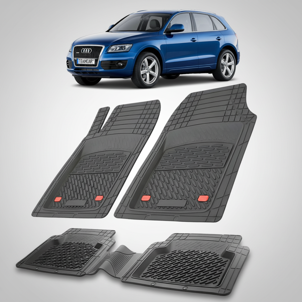 set de covorase din cauciuc negre cu un audi Q5 8R suv  albastru in fundal