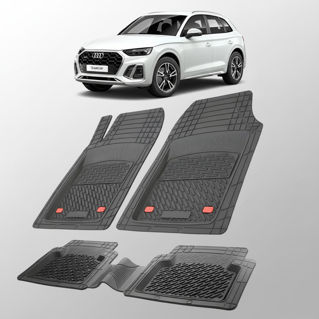 set de covorase din cauciuc negre cu un audi Q5 Sportback FY suv coupe alb in fundal