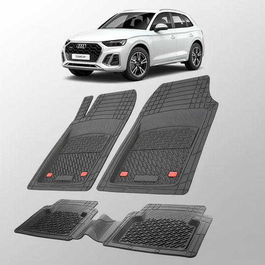 set de covorase din cauciuc negre cu un audi Q5 Sportback FY suv coupe alb in fundal