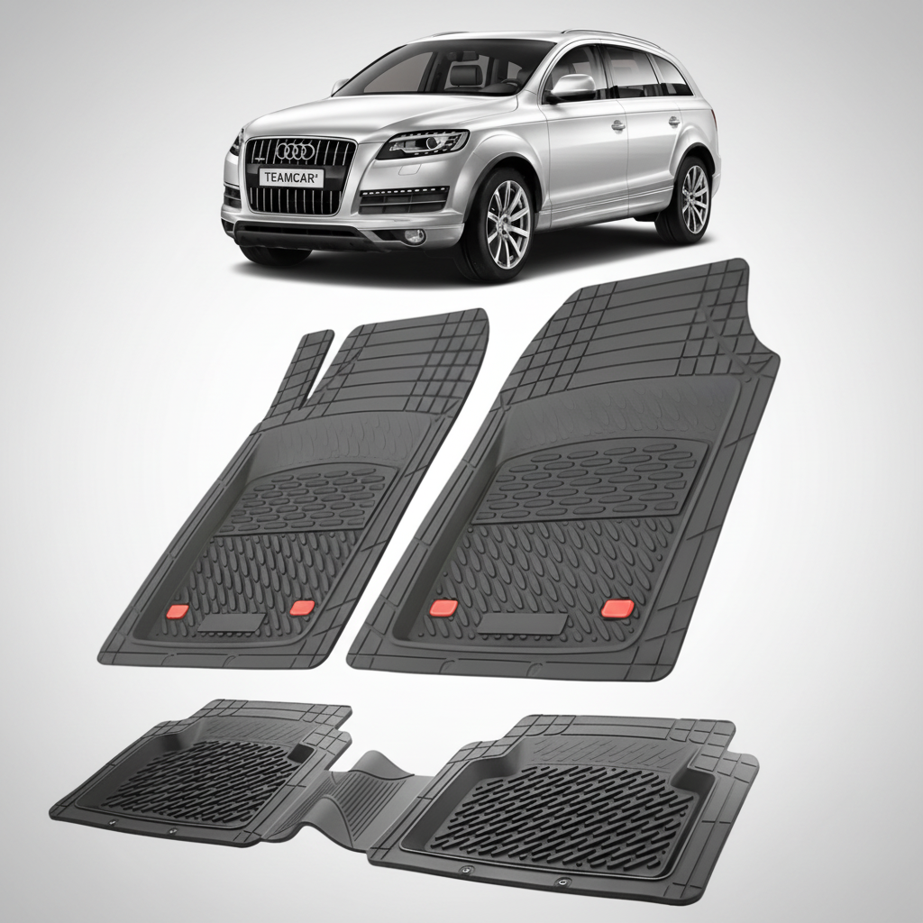 set de covorase din cauciuc negre cu un audi Q7 4L suv gri in fundal