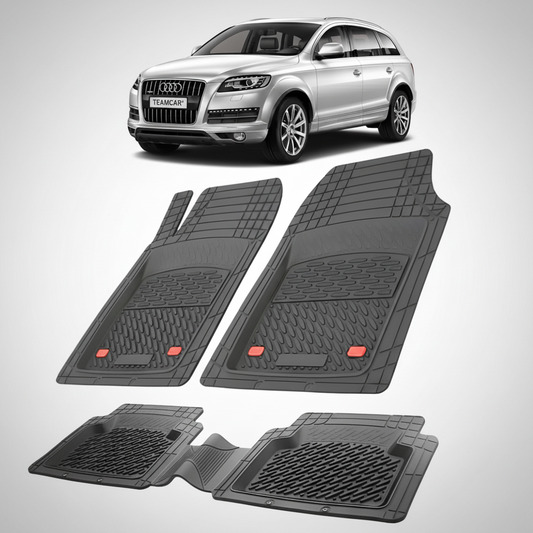 set de covorase din cauciuc negre cu un audi Q7 4L suv gri in fundal