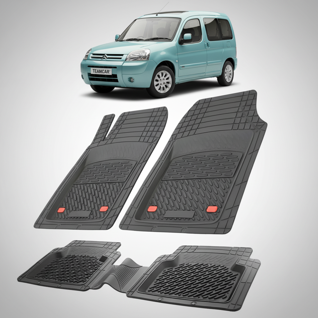 set de covorase din cauciuc negre cu un citroen berlingo generatia i turcoaz in fundal