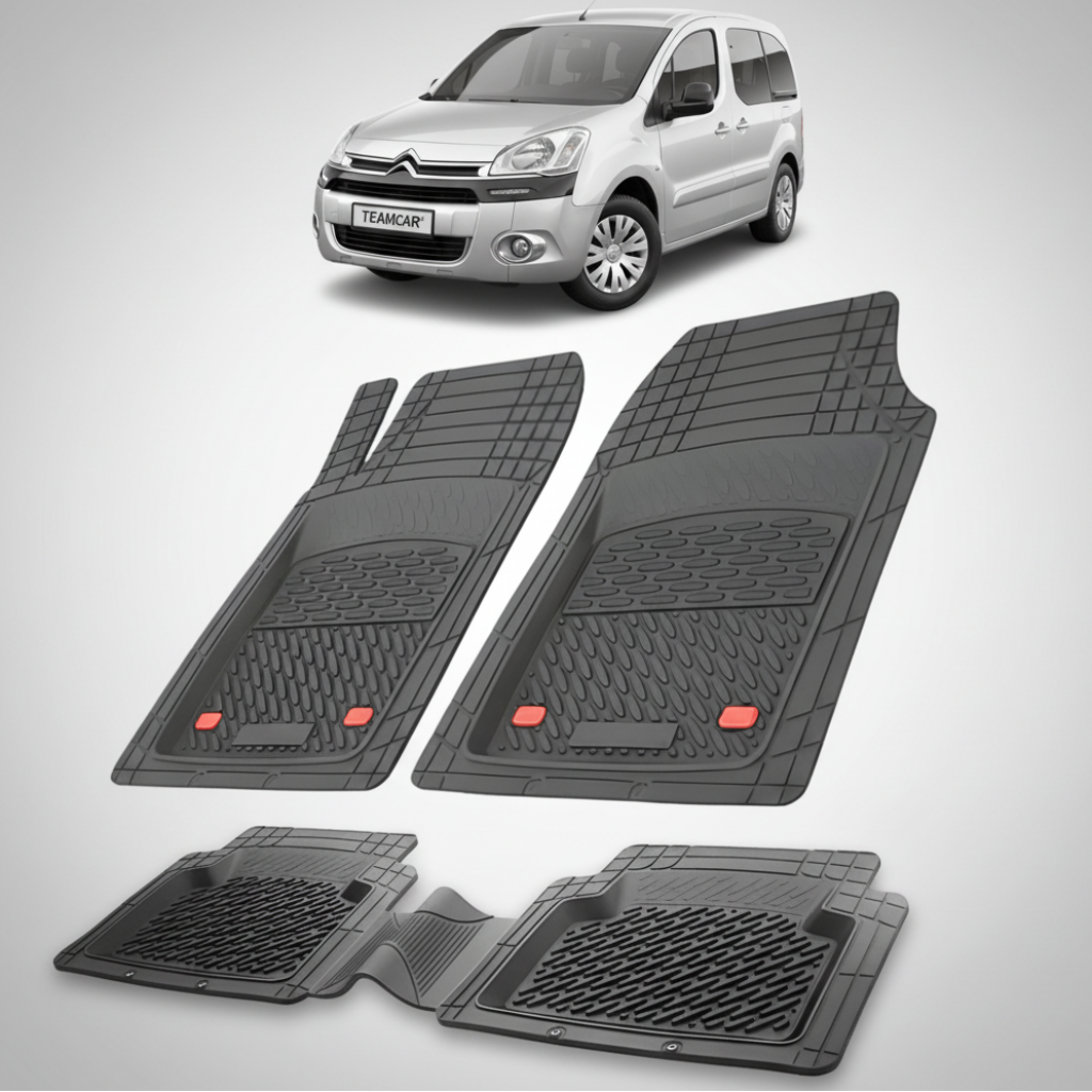 set de covorase din cauciuc negre cu un citroen berlingo generatia ii gri in fundal
