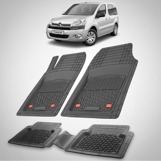 set de covorase din cauciuc negre cu un citroen berlingo generatia ii gri in fundal